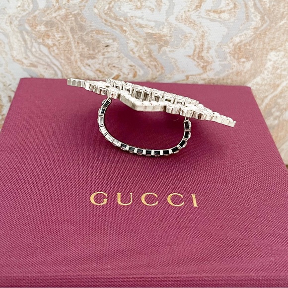 RUNWAY New! Gucci Strass Crystal Interlocking GG Flower Multi-Finger Ring - Picture 5 of 11